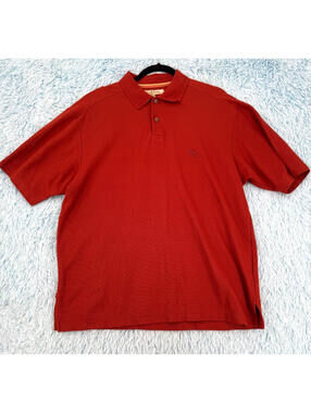 Tommy Bahama Polo Shirt Mens Size Large Orange Short Sleeve Button Up Tropical